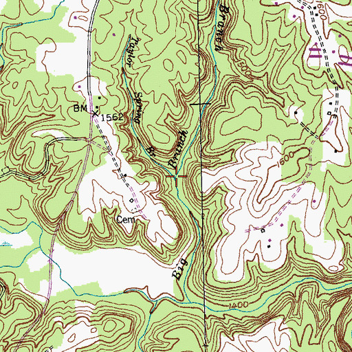 Topographic Map of Taylor Spring Branch, TN
