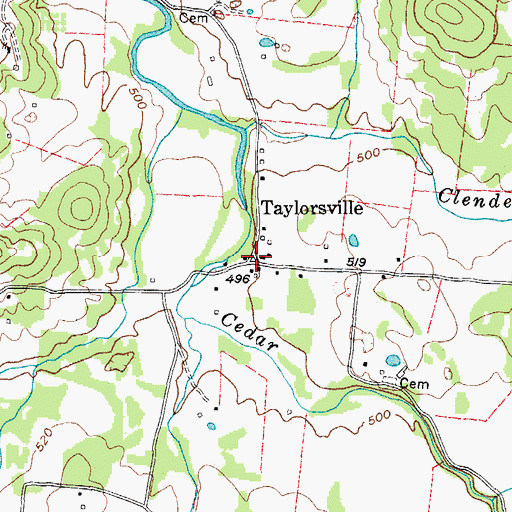 Topographic Map of Taylorsville, TN