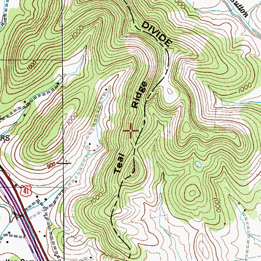 Topographic Map of Teal Ridge, TN