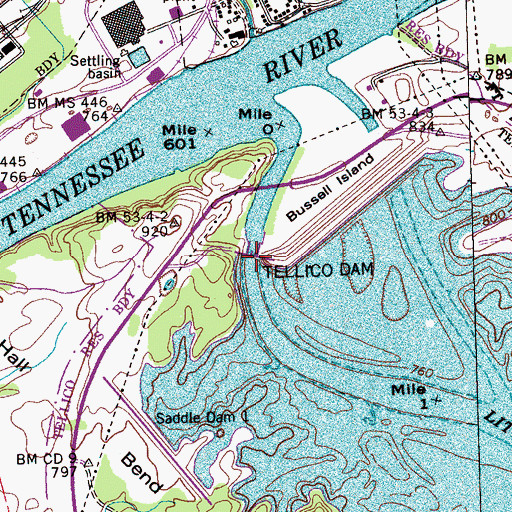 Topographic Map of Tellico Dam, TN