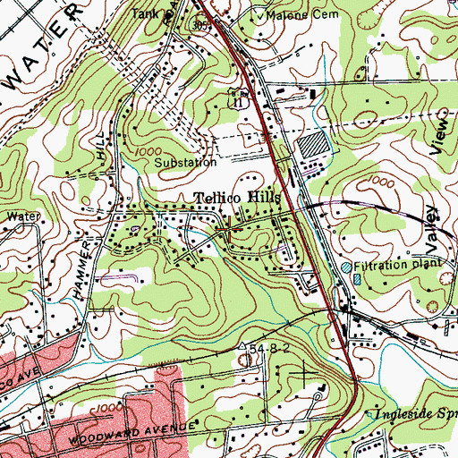 Topographic Map of Tellico Hills, TN