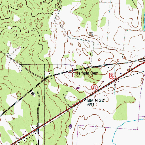 Topographic Map of Temple Cemetery, TN