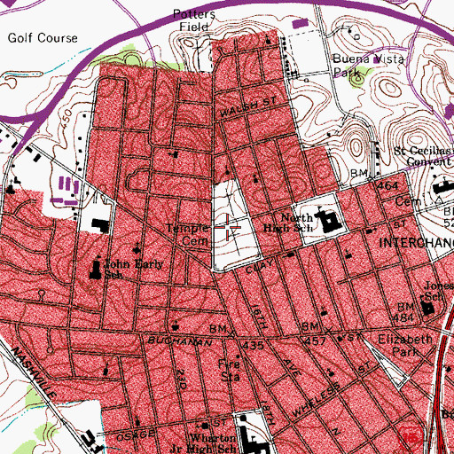 Topographic Map of Temple Cemetery, TN