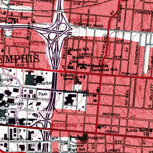 Topographic Map of Temple Israel, TN