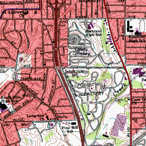 Topographic Map of Temple Israel Cemetery, TN