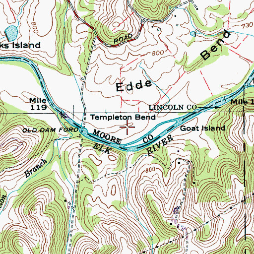 Topographic Map of Templeton Bend, TN