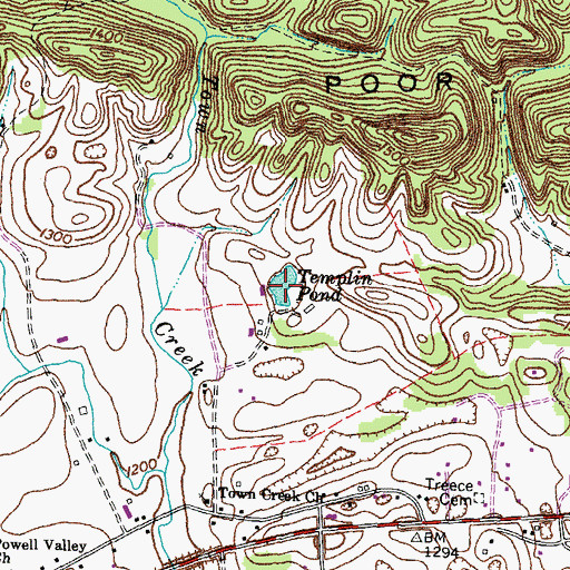 Topographic Map of Templin Pond, TN