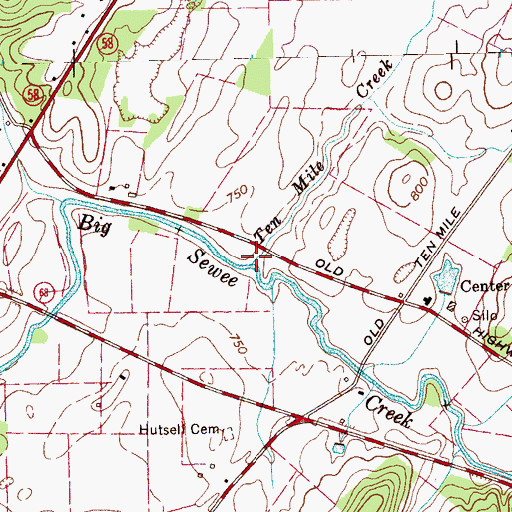 Topographic Map of Ten Mile Creek, TN