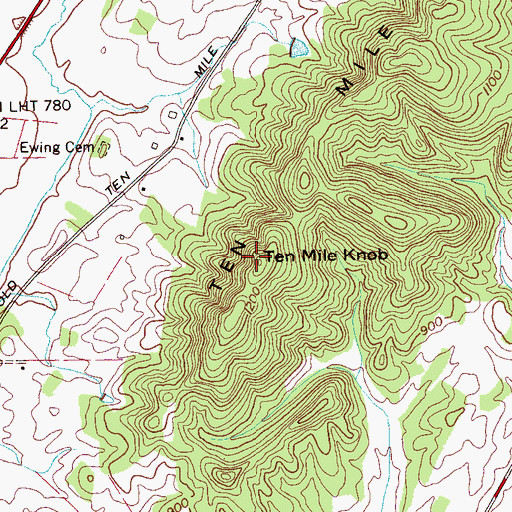 Topographic Map of Ten Mile Knob, TN