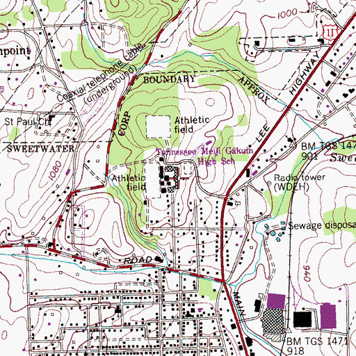 Topographic Map of Tennessee Military Institute, TN