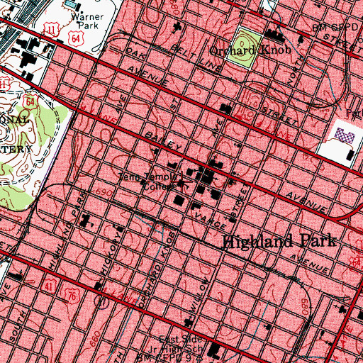 Topographic Map of Tennessee Temple College, TN
