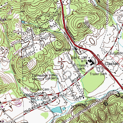 Topographic Map of Tennessee Valley Memory Gardens, TN