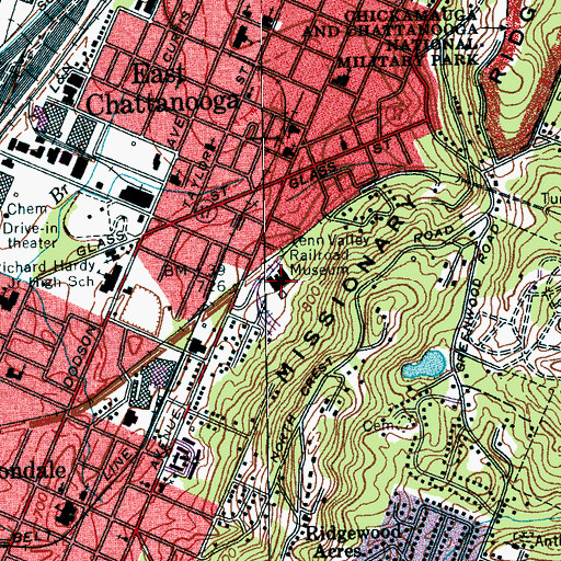 Topographic Map of Tennessee Valley Railroad Museum, TN