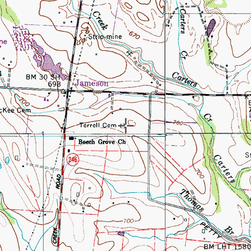 Topographic Map of Terrell Cemetery, TN