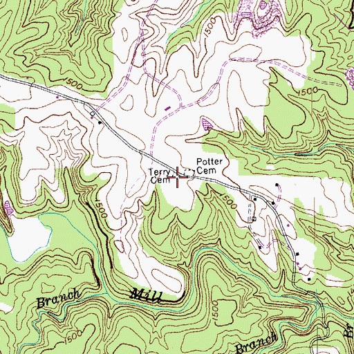 Topographic Map of Terry Cemetery, TN