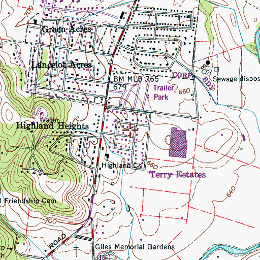 Topographic Map of Terry Estates, TN
