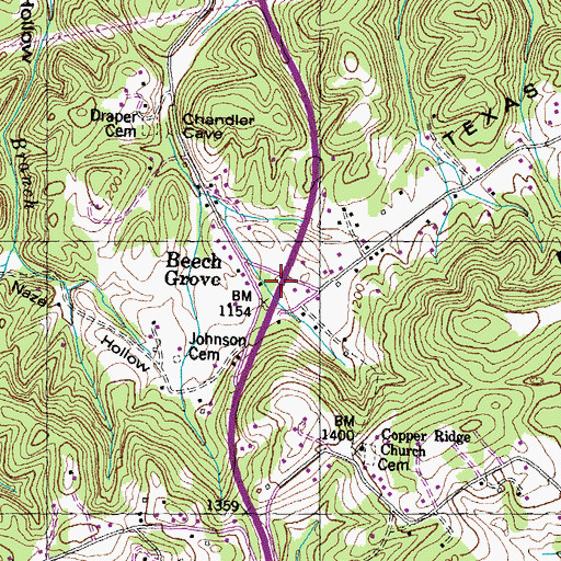 Topographic Map of Texas Valley, TN