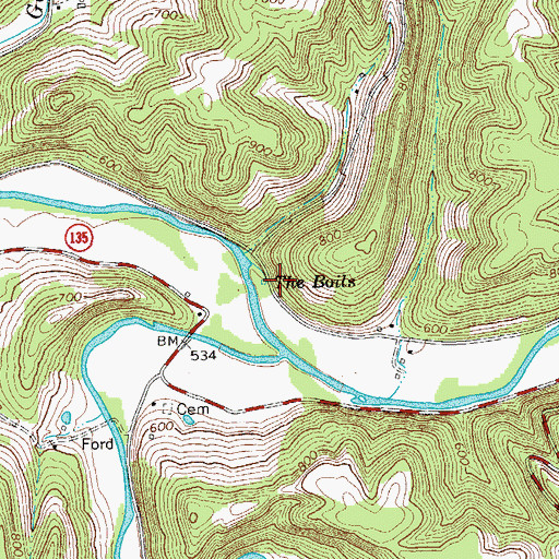 Topographic Map of The Boils, TN