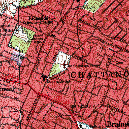 Topographic Map of The Childrens Home, TN