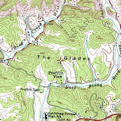 Topographic Map of The Glades, TN