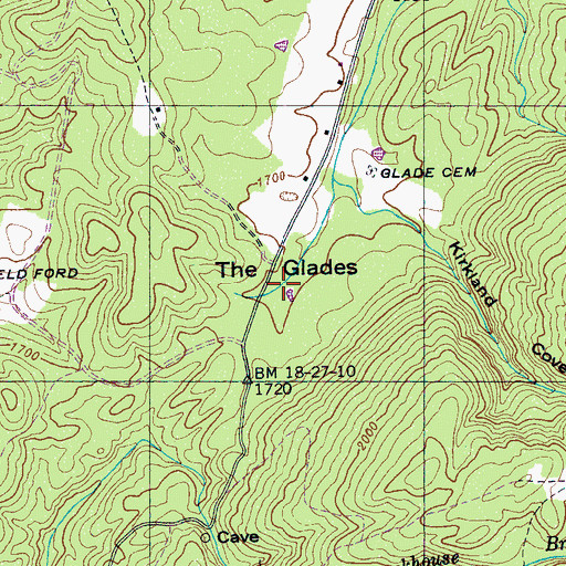Topographic Map of The Glades, TN