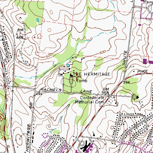 Topographic Map of The Hermitage, TN