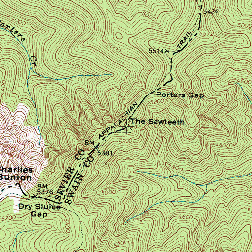 Topographic Map of The Sawteeth, NC