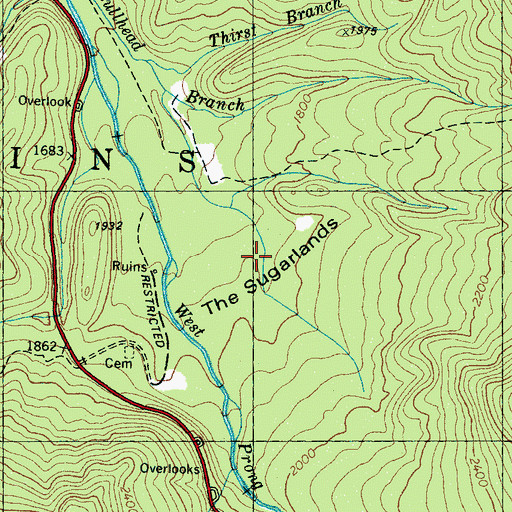 Topographic Map of The Sugarlands, TN