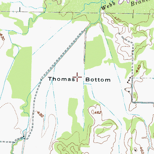 Topographic Map of Thomas Bottom, TN