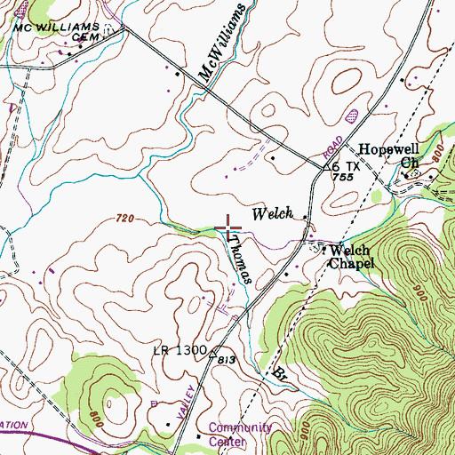 Topographic Map of Thomas Branch, TN