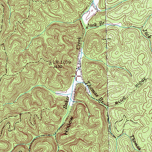 Topographic Map of Thomas Branch, TN