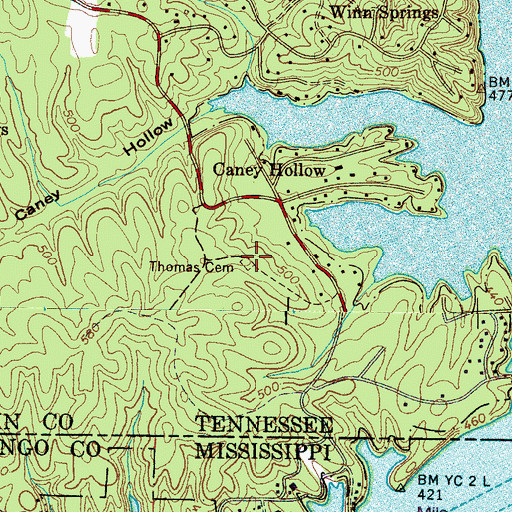 Topographic Map of Thomas Cemetery, TN