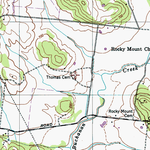 Topographic Map of Thomas Cemetery, TN