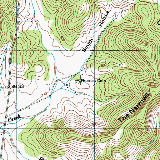 Topographic Map of Thomas Cemetery, TN