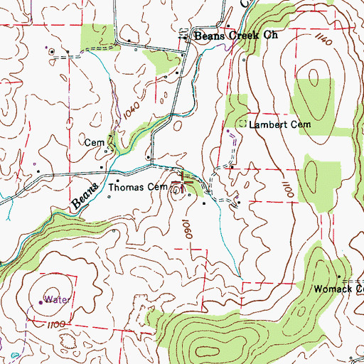 Topographic Map of Thomas Cemetery, TN