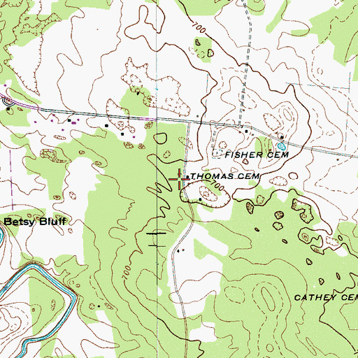 Topographic Map of Thomas Cemetery, TN