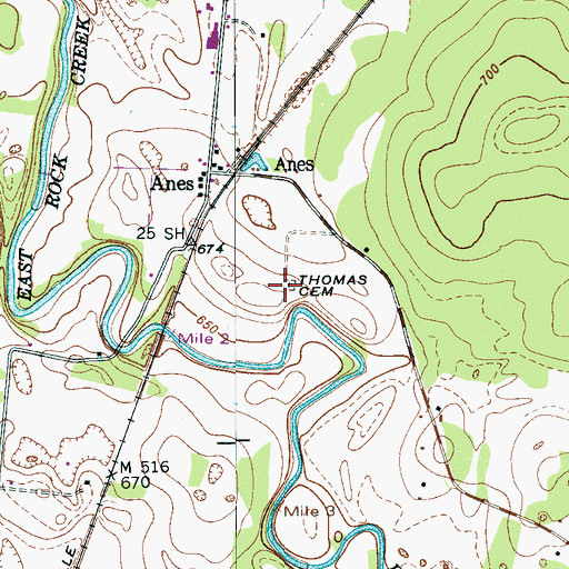 Topographic Map of Thomas Cemetery, TN
