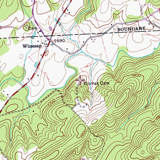 Topographic Map of Thomas Cemetery, TN