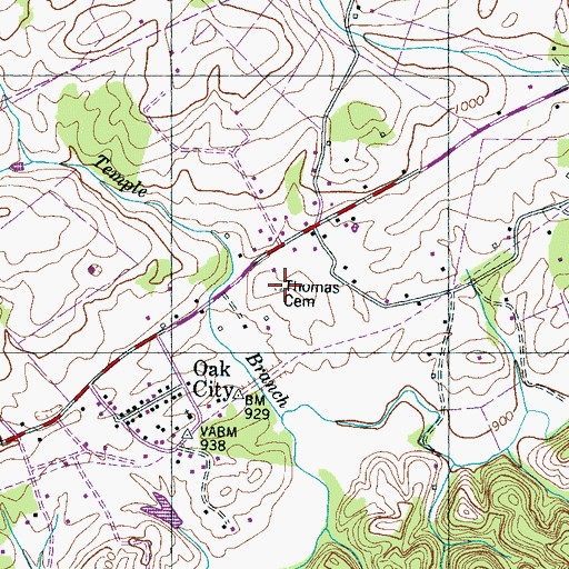 Topographic Map of Thomas Cemetery, TN