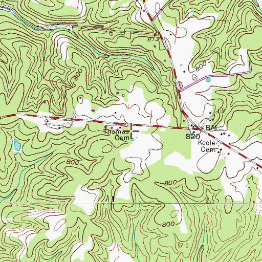 Topographic Map of Thomas Cemetery, TN