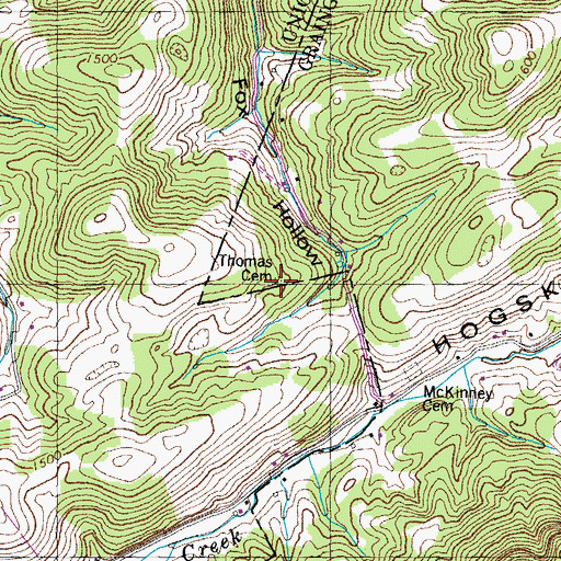 Topographic Map of Thomas Cemetery, TN