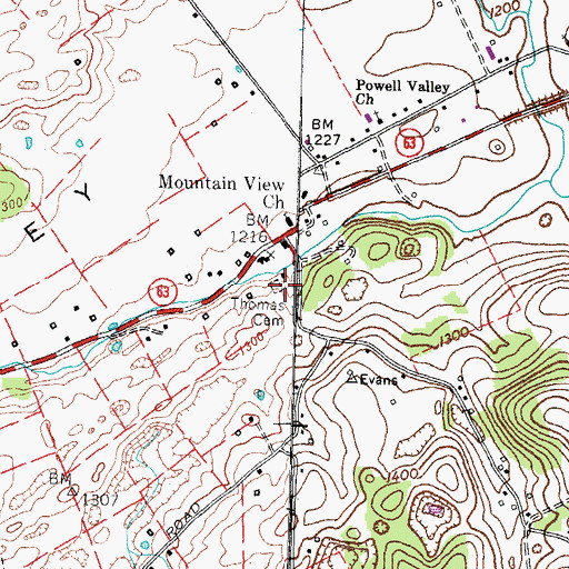 Topographic Map of Thomas Cemetery, TN