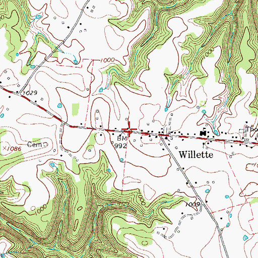 Topographic Map of Thomas Cemetery, TN