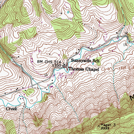 Topographic Map of Thomas Chapel, TN