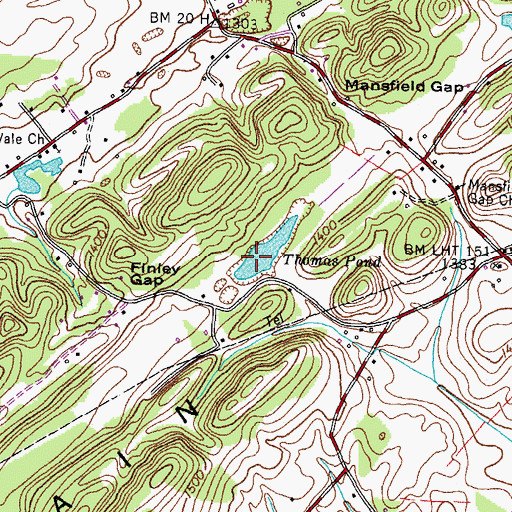 Topographic Map of Thomas Pond, TN
