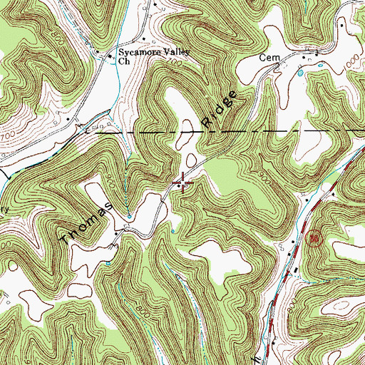 Topographic Map of Thomas Ridge, TN