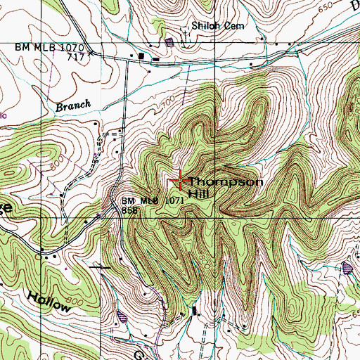 Topographic Map of Thompson Hill, TN