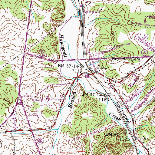 Topographic Map of Three Forks Branch, TN