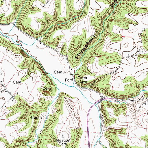 Topographic Map of Threefork Hollow, TN