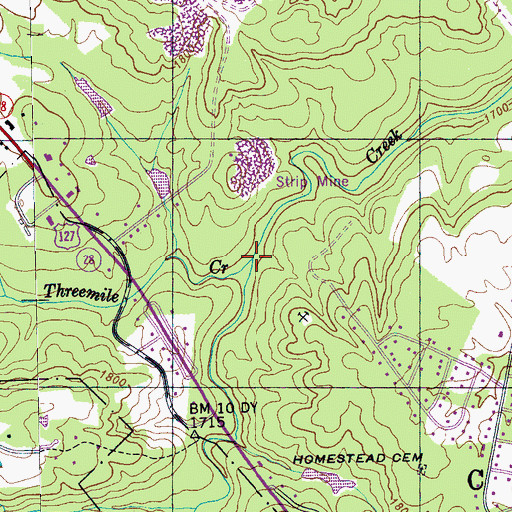 Topographic Map of Threemile Creek, TN
